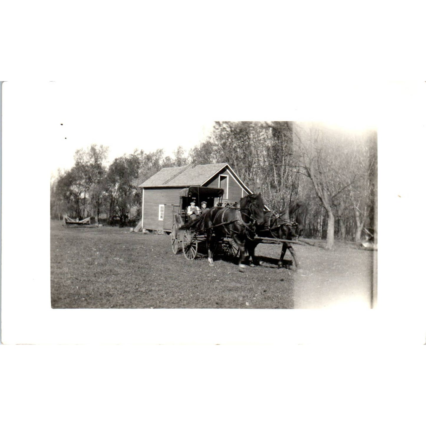 Antique RPPC Postcard Man & Woman in Horse Drawn Buggy Wagon EA3