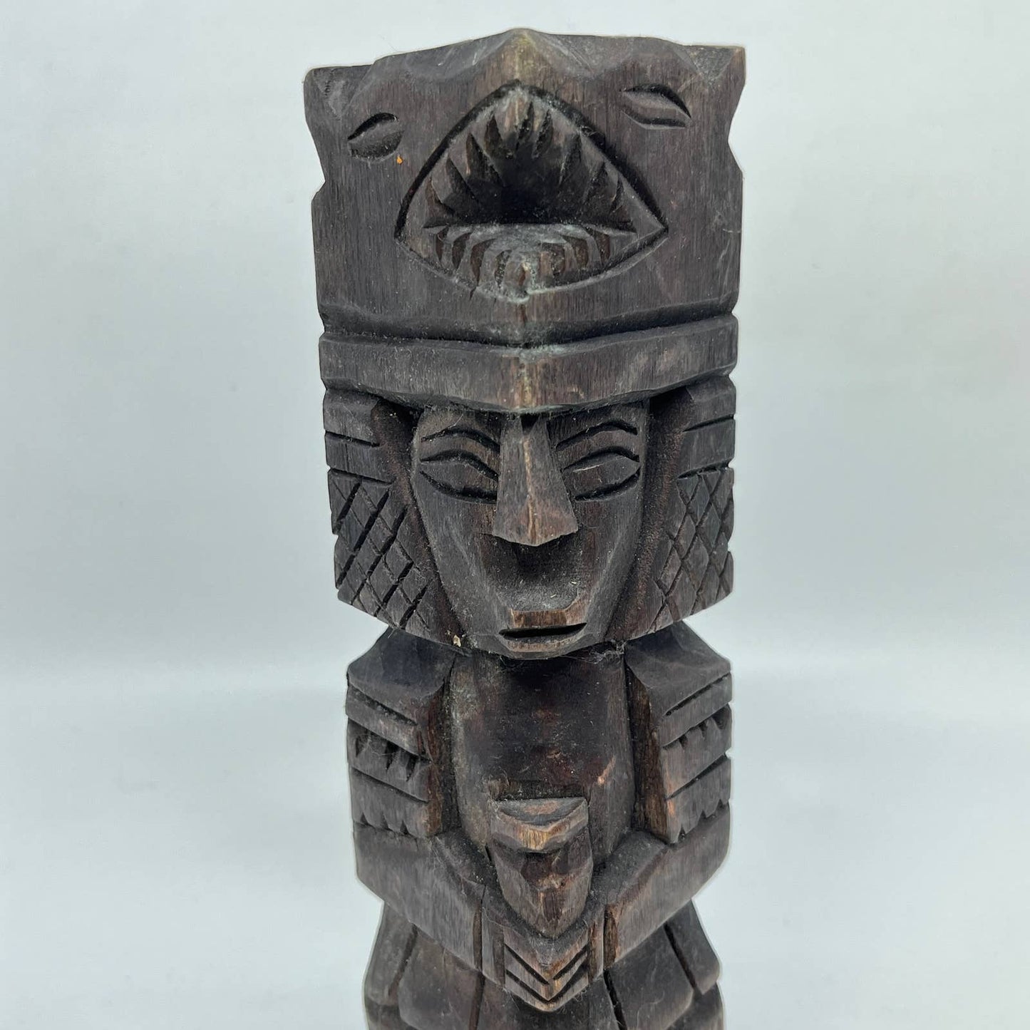 Vtg Mexican Pre Columbian Aztec Maya Priest Wood Totem Yucatan Mexico 8.5" TI2-1