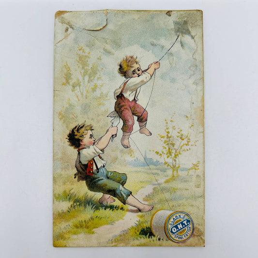 1880s Victorian Trade Card Clark’s ONT Spool Cotton Kite Boys AA2