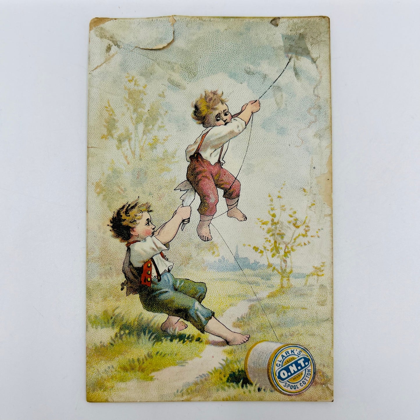 1880s Victorian Trade Card Clark’s ONT Spool Cotton Kite Boys AH9-M9