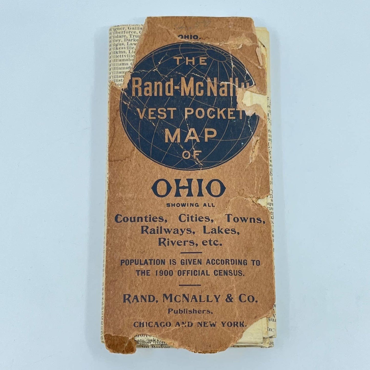 1902 Rand-Mcnally Vest Pocket Map Of OHIO All Cities Tinted Engraving SD3