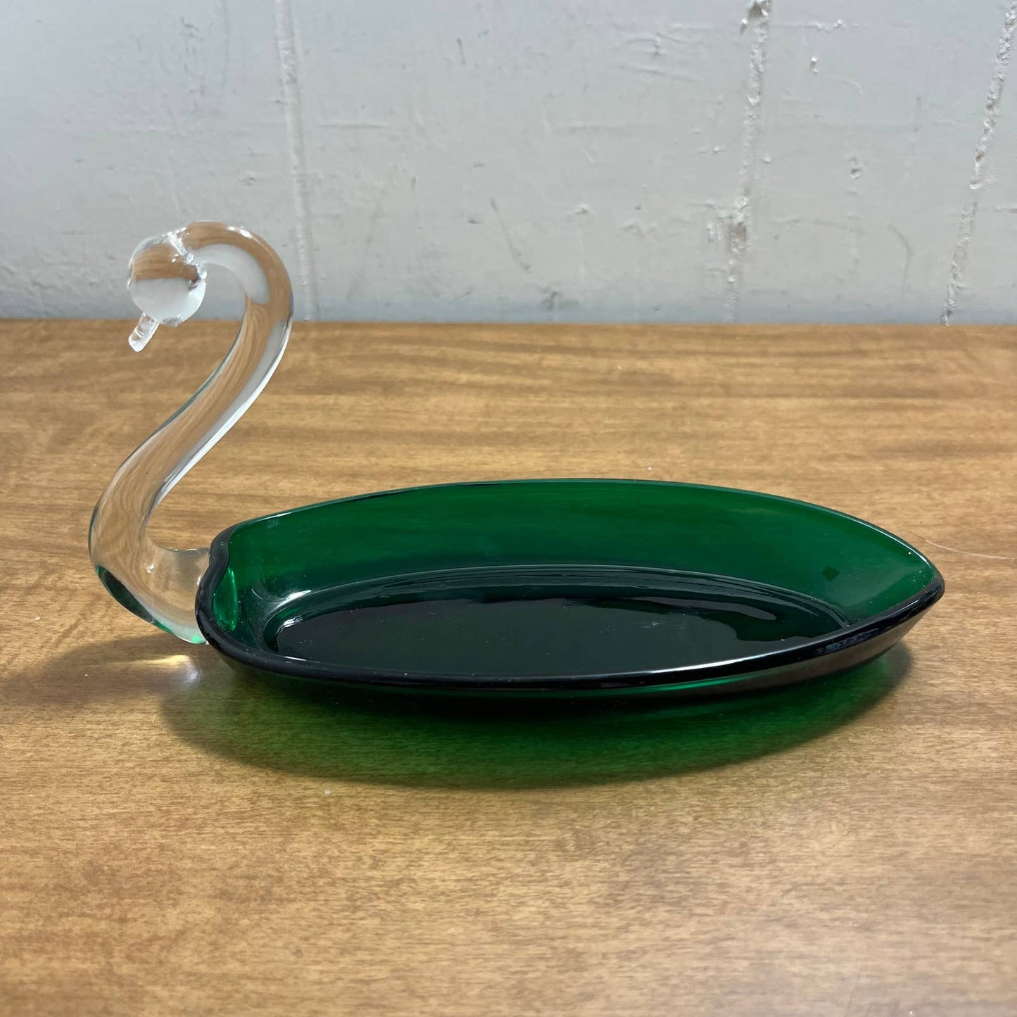 1940s Green Duncan Miller Green Art Glass Swan Cracker Serving Dish 8”  TA3