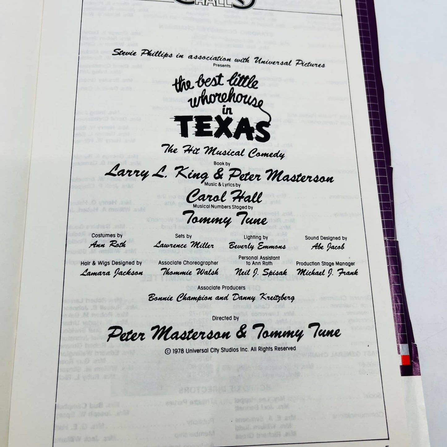 1978 Clowes Hall Butler Playbill THE BEST LITTLE WHOREHOUSE IN TEXAS Indiana C7