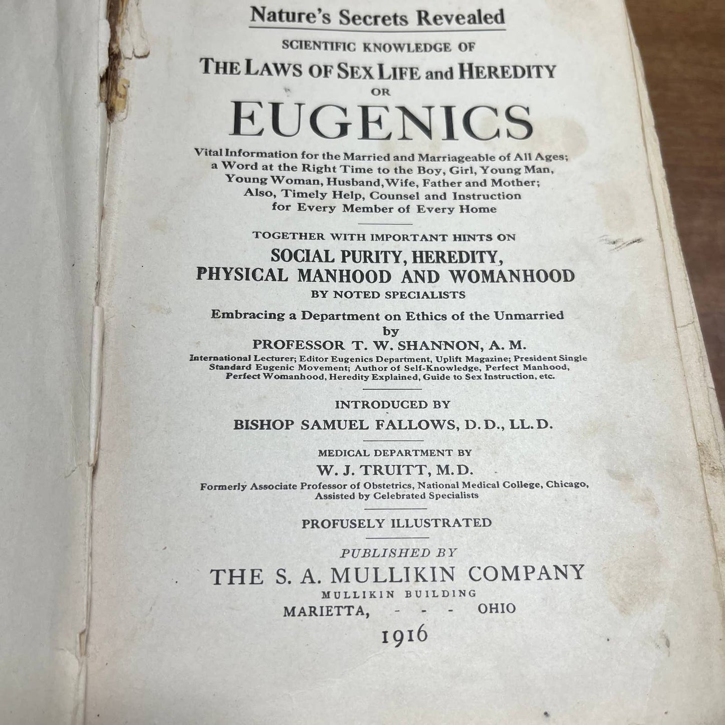 Eugenics The Laws of Sex Life and Heredity By Dr. W.J. Truitt 1916 TH8
