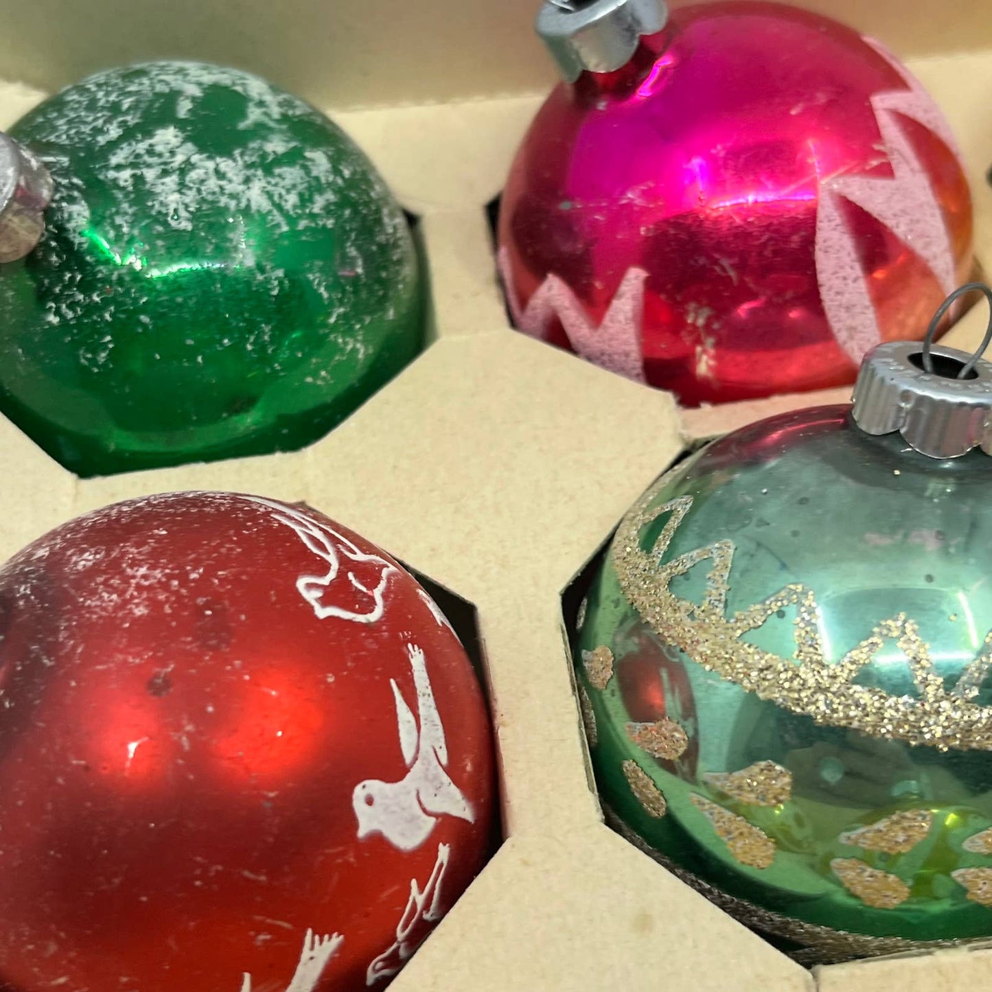 Shiny Brite 12 Vintage 2 1/4" Mercury Glass Ornaments Mica Stencil OT2
