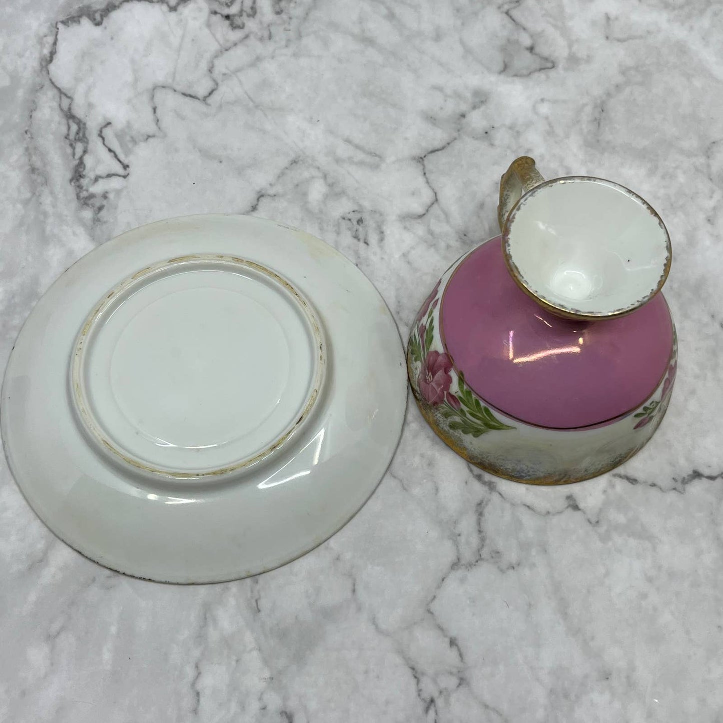 Vintage Lustreware Iridescent ￼Bone China Footed Floral Teacup & Saucer TA7