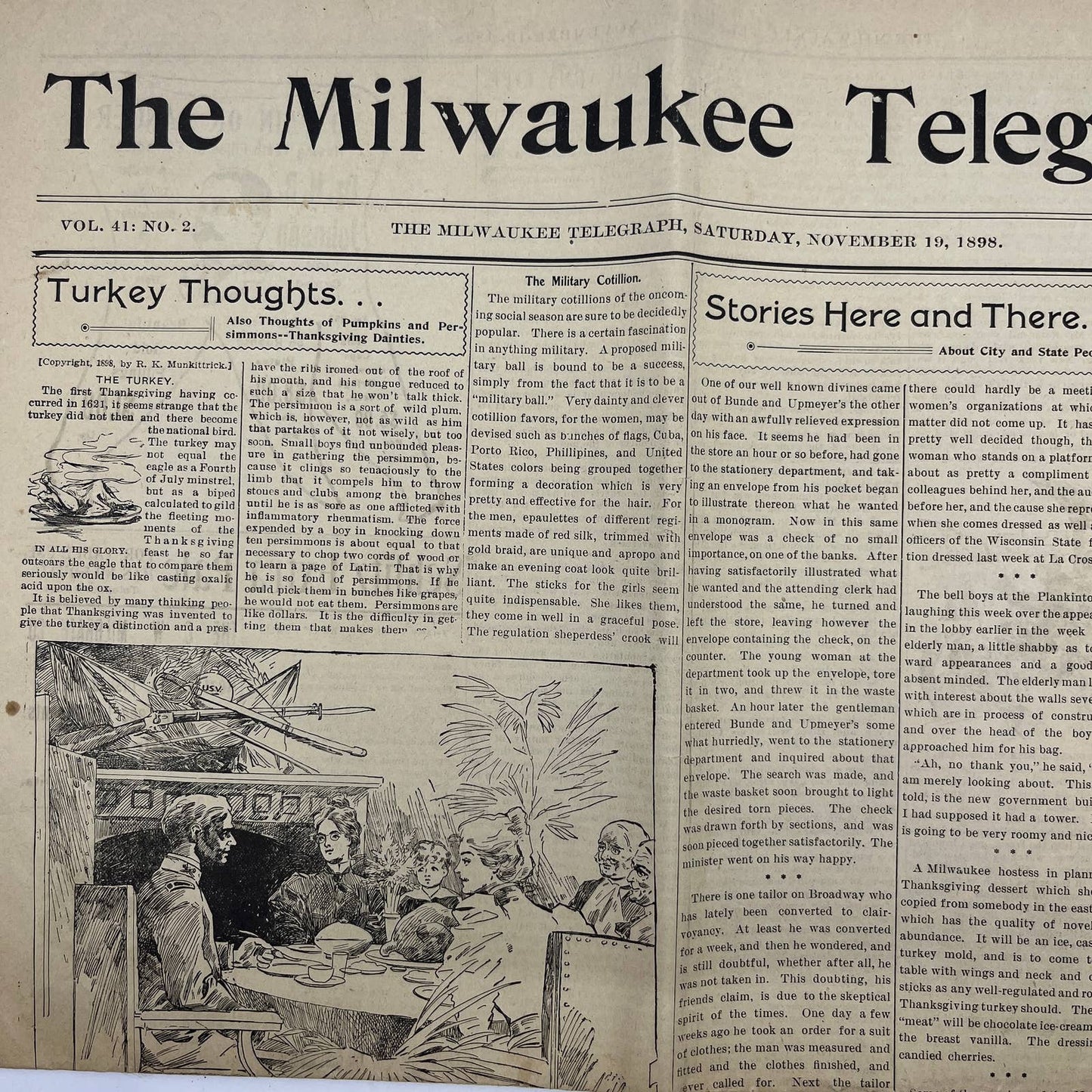 1898 Sep 25 Original Milwaukee Telegraph - Thanksgiving Turkey Thoughts FL4