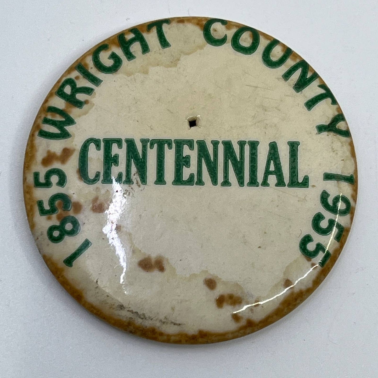 Vintage Wright County Minnesota Centennial 1855-1955 Pinback Button SD9