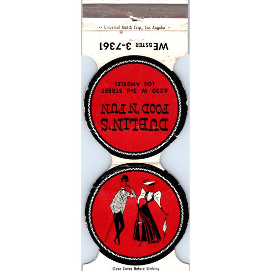 Dublin's Food and Fun Los Angeles CA Die Cut Advertising Matchbook Cover SA6-M3