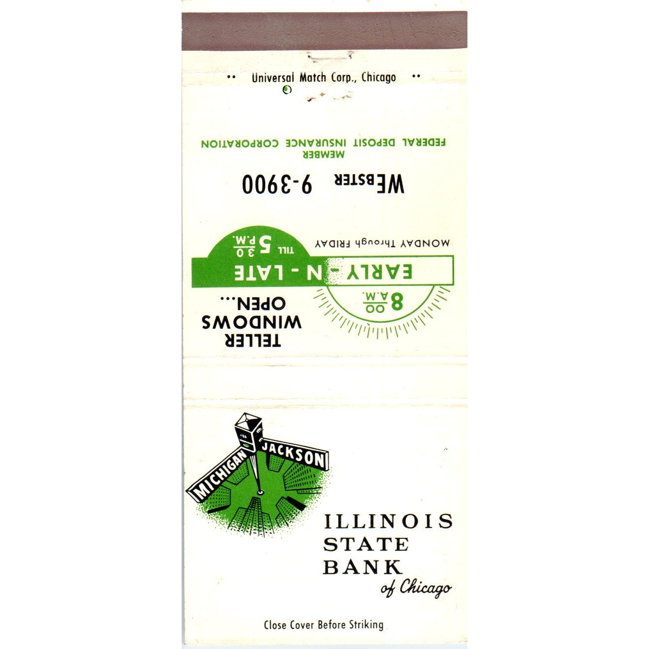 Illinois State Bank of Chicago Advertising Matchbook Cover MM9-6