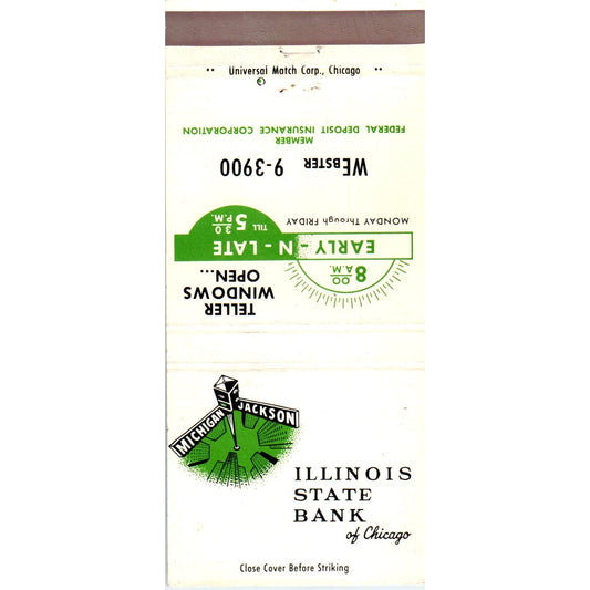 Illinois State Bank of Chicago Advertising Matchbook Cover MM9-6