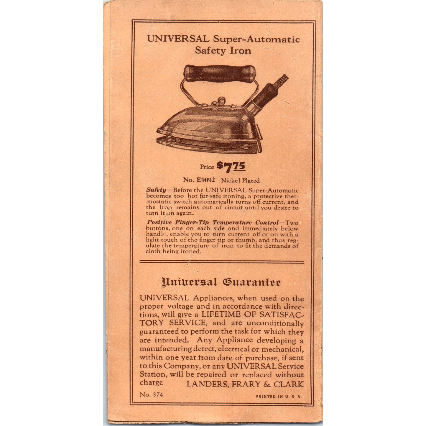 1920s Popular Price Electric Appliances Universal Landers Frary & Clark B6