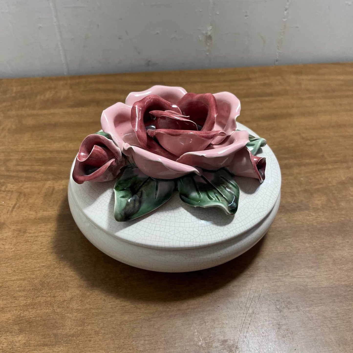 1950s Capodimonte Style Porcelain Bone China Candy/Jewelry Dish Pink Rose 6” TA3