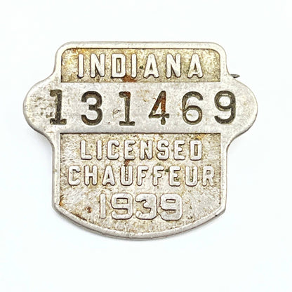 1939 Indiana Licensed Chauffeur Badge Pinback Button SD8