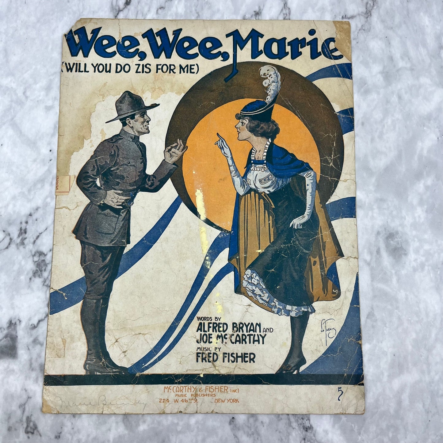 Antique 1918 Wee Wee Marie Will You Do Zis For Me Sheet Music Fred Fisher V41-3