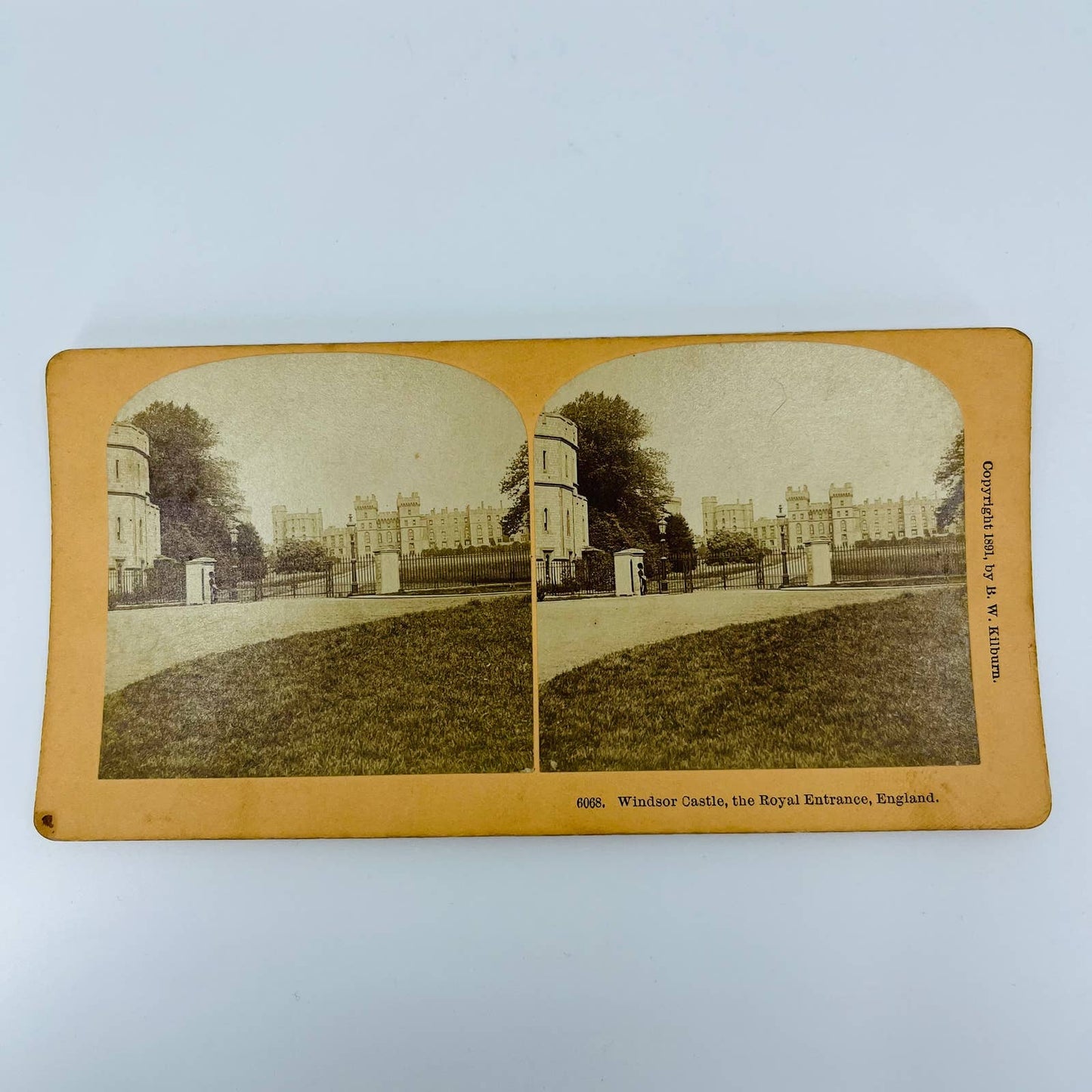 1891 Stereoview Card Windsor Castle Royal Entrance Berkshire England UK Gate