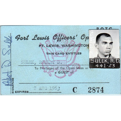 1963 US Army Fort Lewis Washington Officers' Open Mess Card Robert Sulek SE8