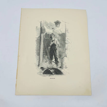 1880s Victorian Art Print Engraving Hugo Les Miserables GAVROCHE Emile Bayard