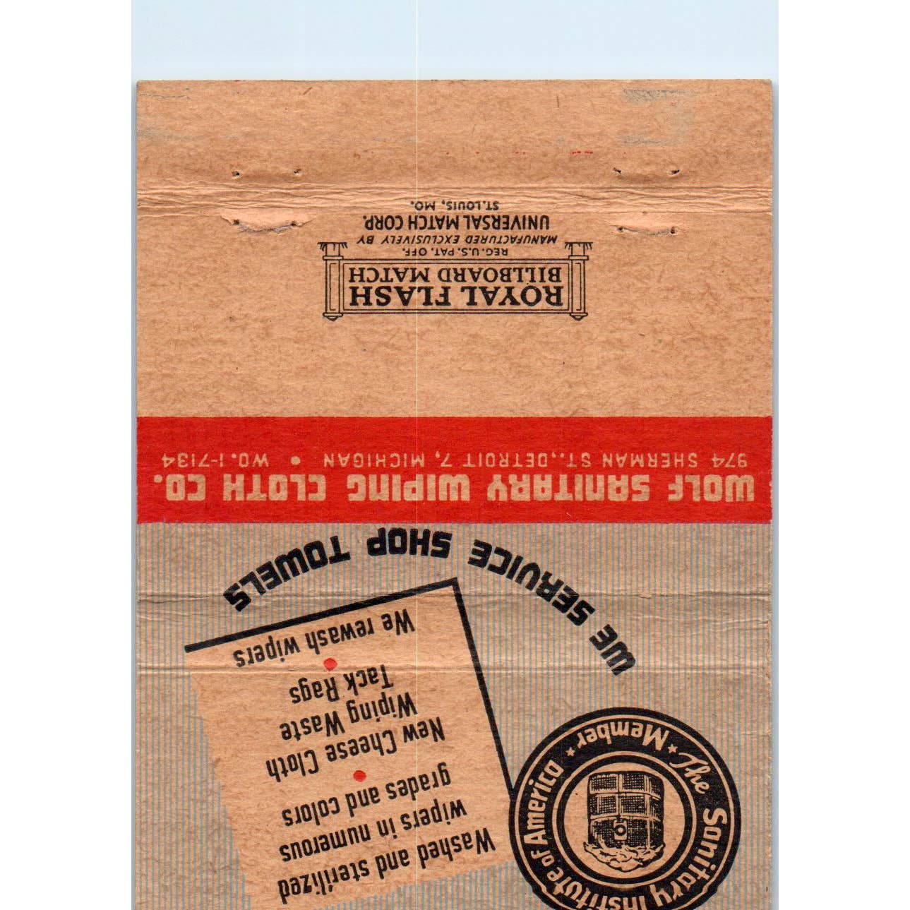 Wolf Sanitary Wiping Cloth Co Advertising Matchbook Cover SA1-M5