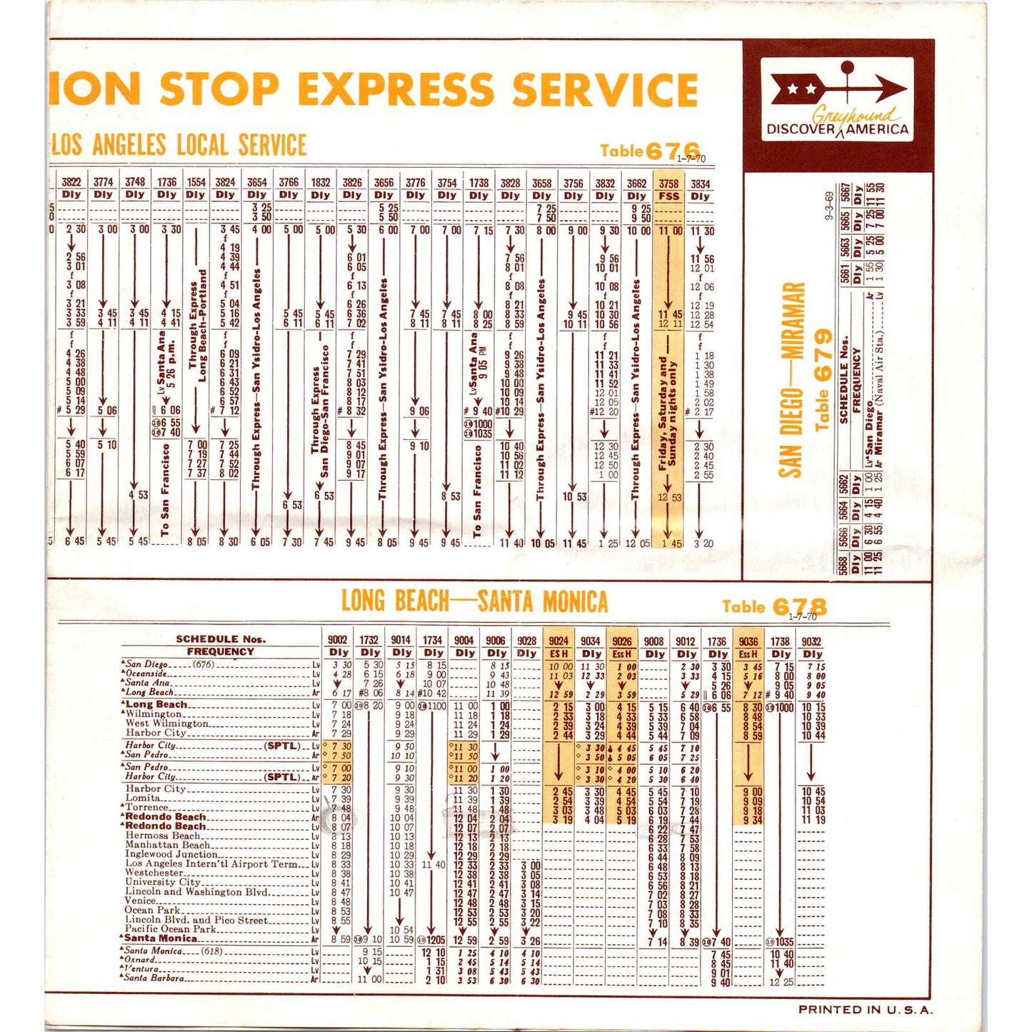 1970 Greyhound Bus Timetables Los Angeles San Diego Indio El Centro Brochure SF3