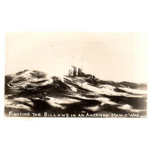 Fighting the Billows in an American Man O' War - Original Postcard RPPC P3-6