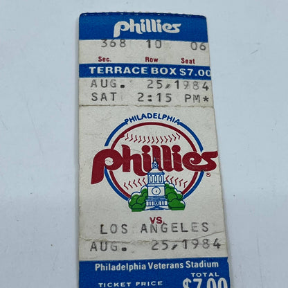 Aug 25, 1984 Phillies vs Los Angeles Ticket Stub Terrace Box SC5