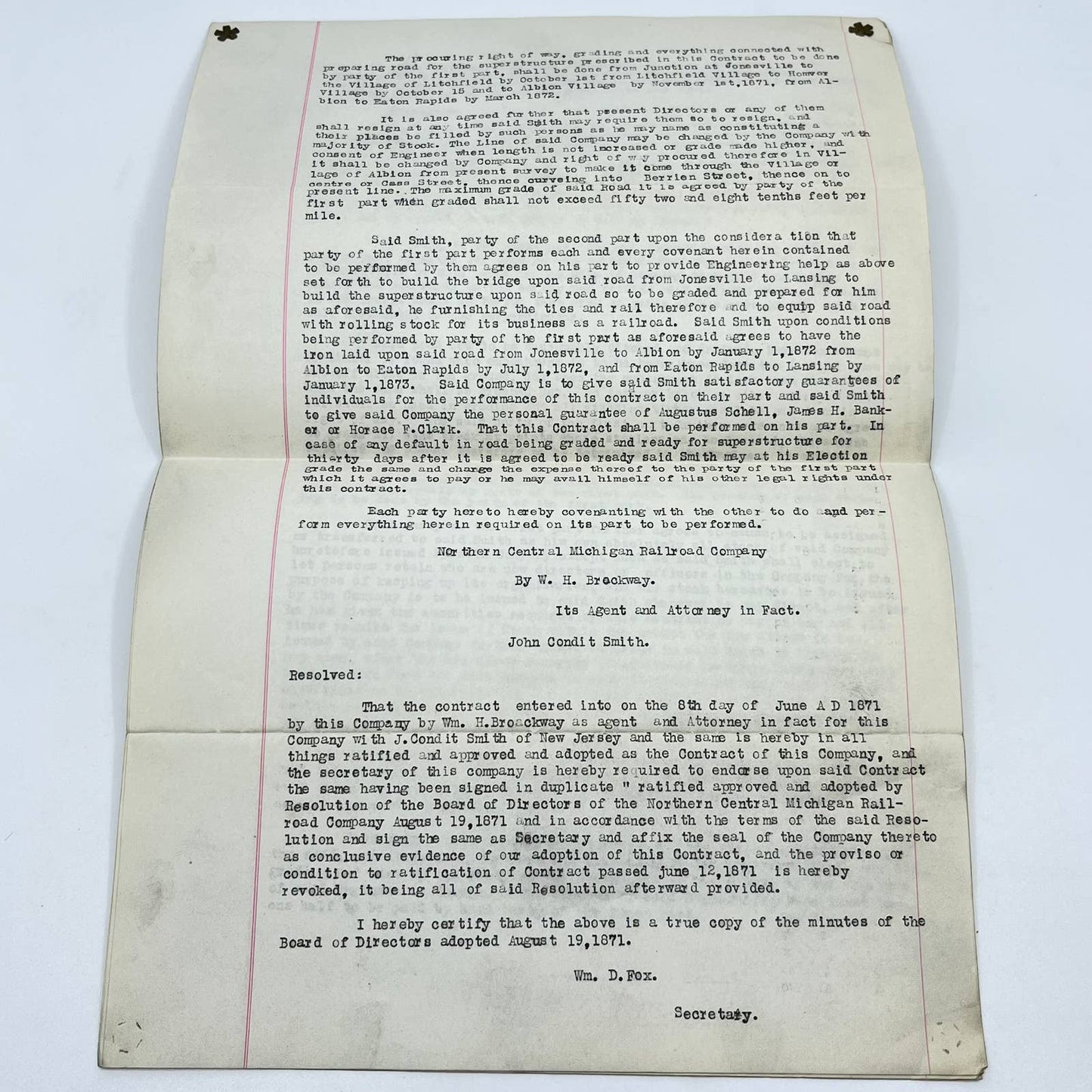 VTG Historical Document Purchase & Construction North Central Michigan RR AB2