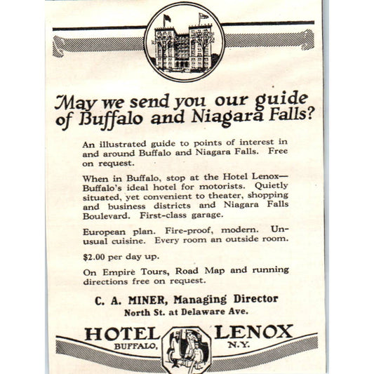 c1920 Harper's Magazine Ad - C.A. Miner Hotel Lenox Buffalo NY EA3