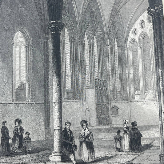 1842 Original Art Engraving Hereford Cathedral View of the Lady Chapel AC6