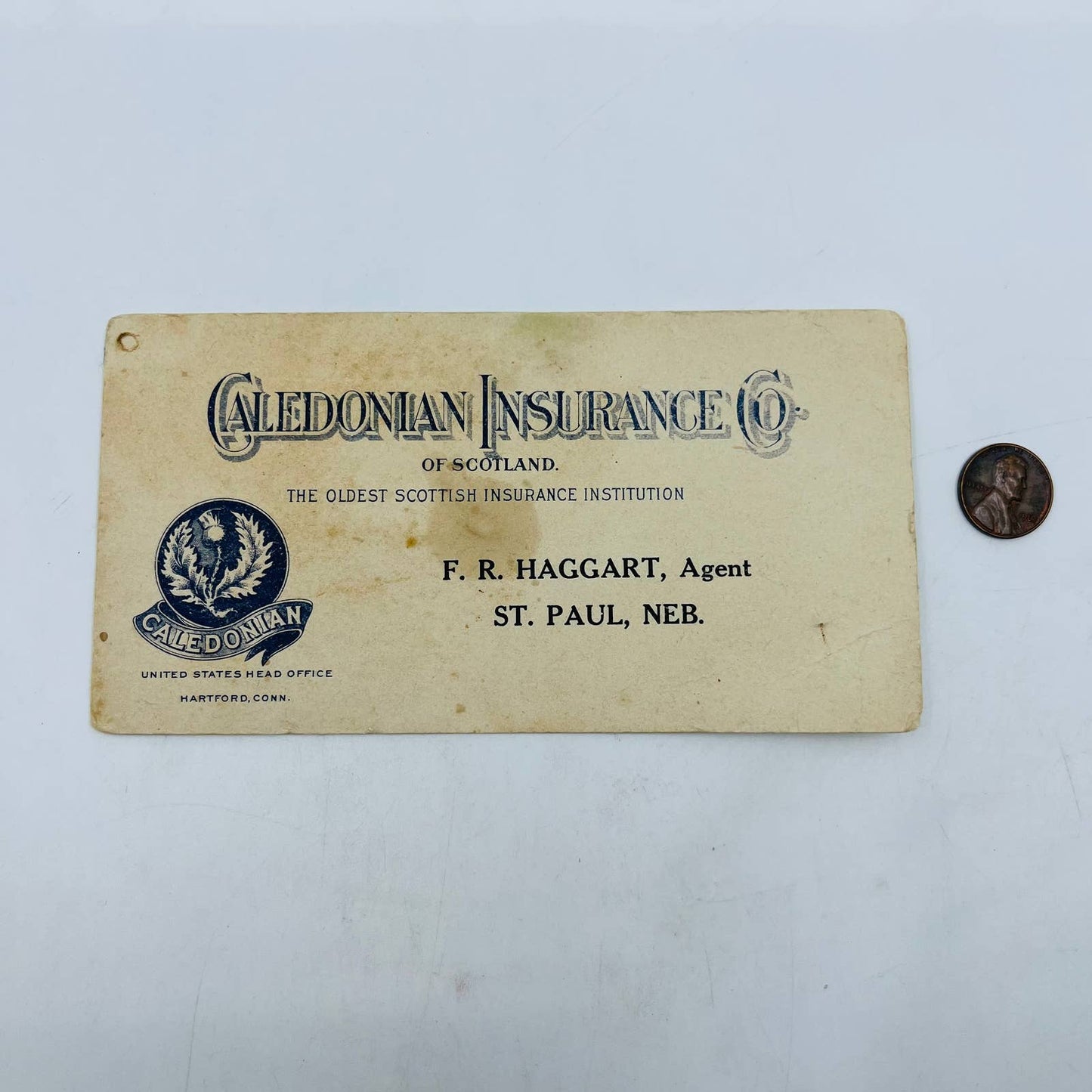 1940s Blotter Card Caledonian Insurance Co FR Haggart St. Paul Nebraska SA7