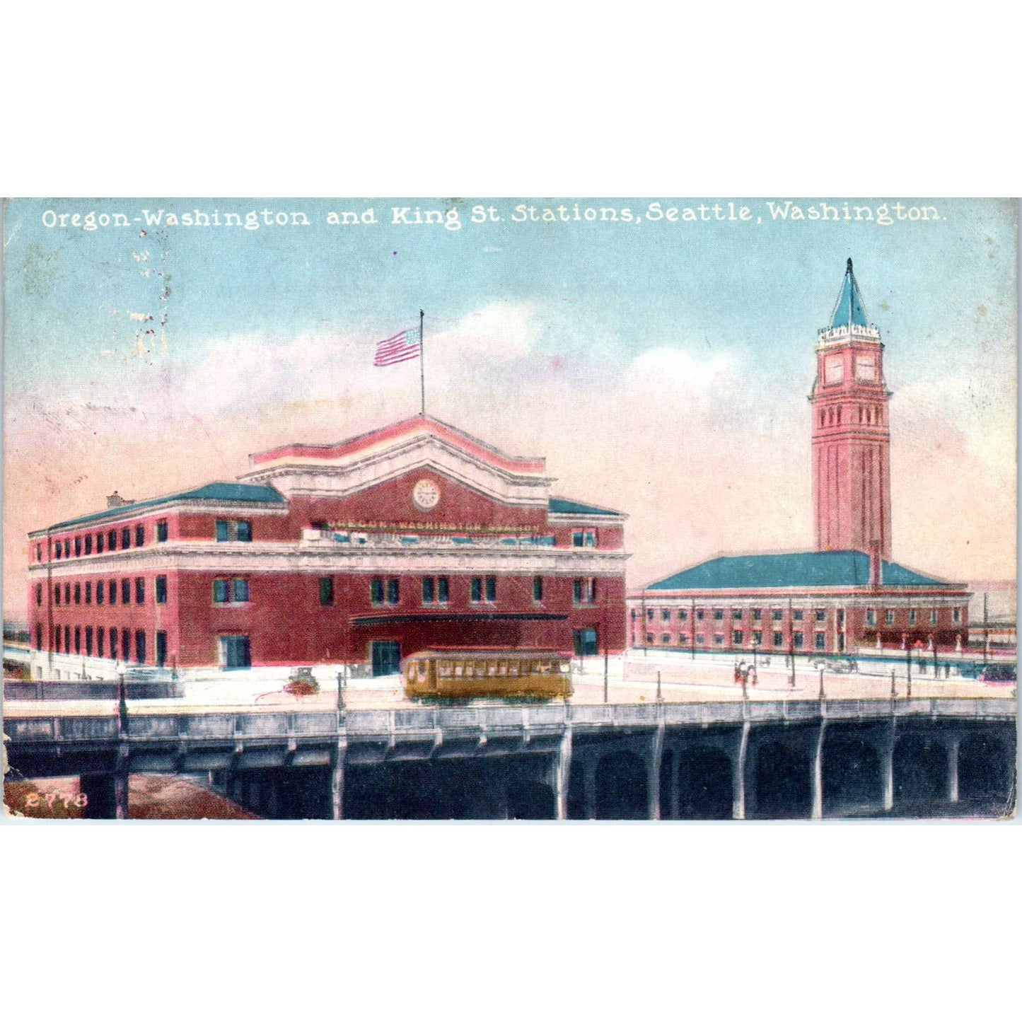 1927 Postcard Oregon-Washington and King St. Stations Railroad Seattle WA SE8