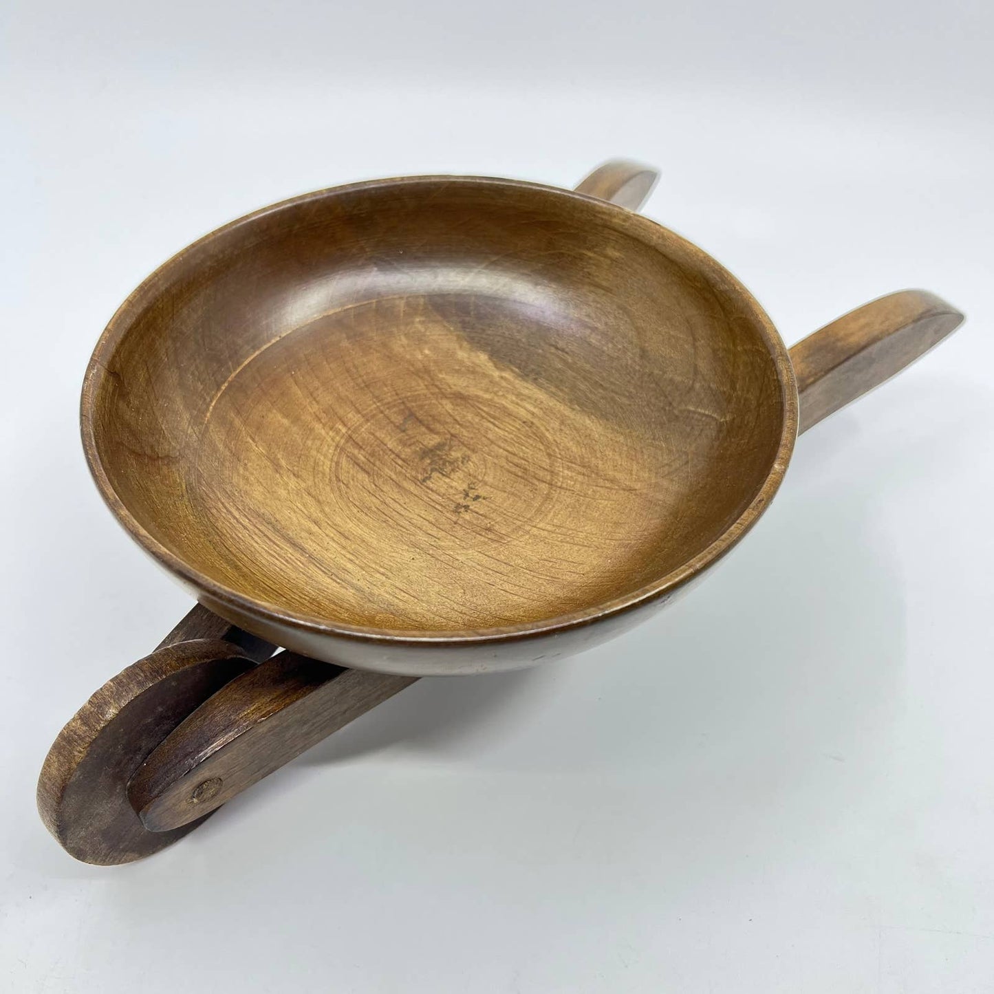 1970s Brown Wooden Wheelbarrow Candy & Nut Dish 11x4” TE6