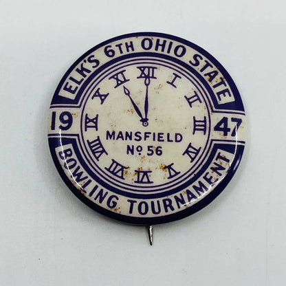 1947 Elk’s 6th Ohio State Mansfield No 56 Bowling Tournament Pinback Button SB7