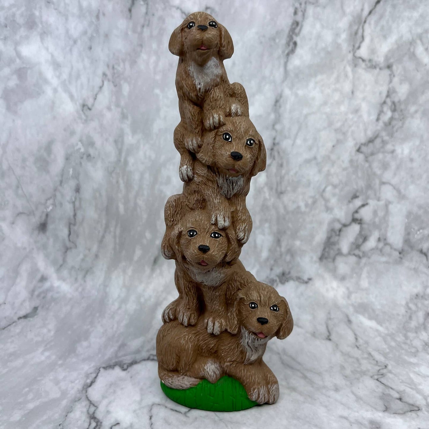 Vintage Ceramic Hand Painted Stack of Dogs Statue 9" TI9
