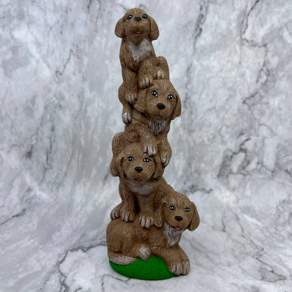 Vintage Ceramic Hand Painted Stack of Dogs Statue 9" TI9
