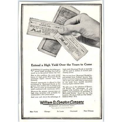 c1920 Harper's Magazine Ad - William R. Compton Company Municipal Bonds TF6-1