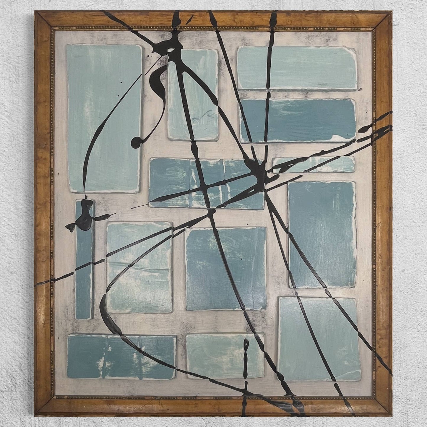 Original Framed Mixed Media Abstract Art Painting 15x17 “Blue Complex” With COA