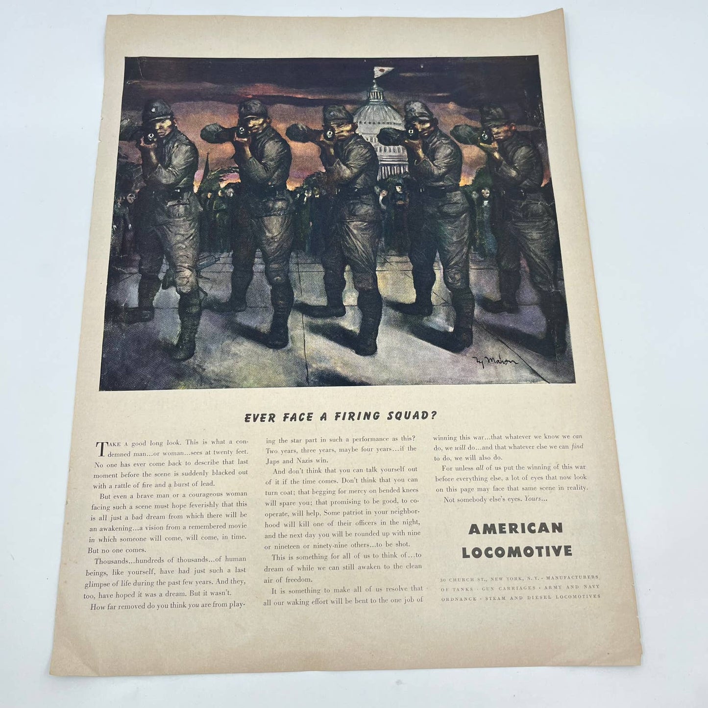 1940s WWII American Locomotive Ad Propaganda Japanese Firing Squad FL1