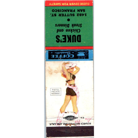 Duke's Restaurant San Francisco PINUP Pistol Packin Mama Matchbook MM9-2