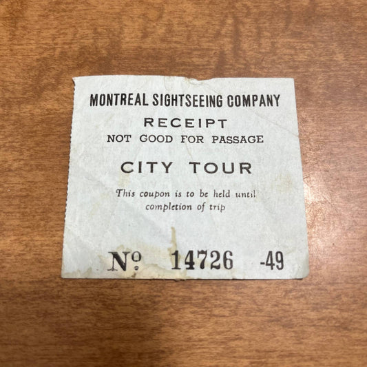 1949 Montreal Sightseeing Company City Tour Receipt Indian Reservation NE1