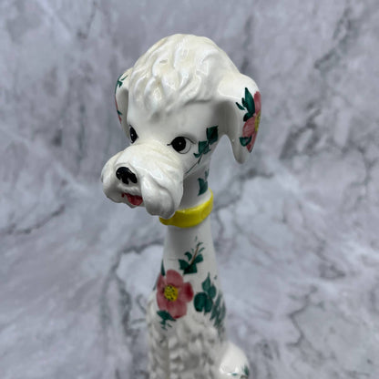 Vintage MCM Lefton Hand Painted White Poodle Dog Long Neck Yellow Collar 9" TI9