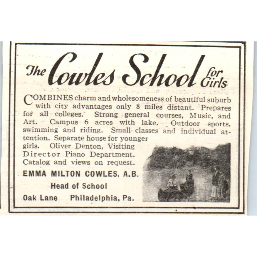 c1920 Harper's Ad- Cowles School for Girls Emma Milton Cowles Philadelphia EA3-1