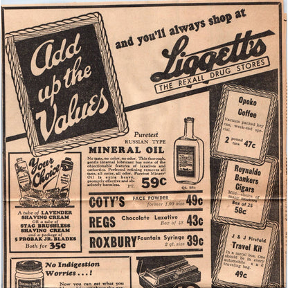 1935 Minneapolis Journal Newspaper Ad Liggett's Rexall Drug Stores Sale FL5-2