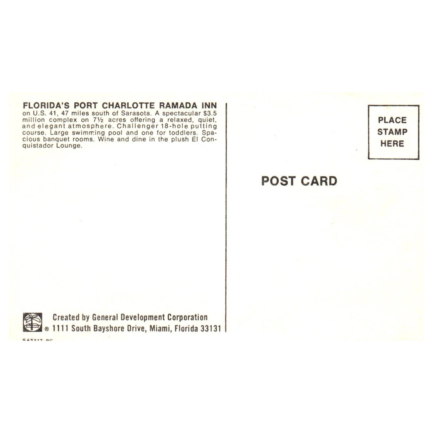 Vintage Postcard - Florida's Port Charlotte Ramada Inn AD9