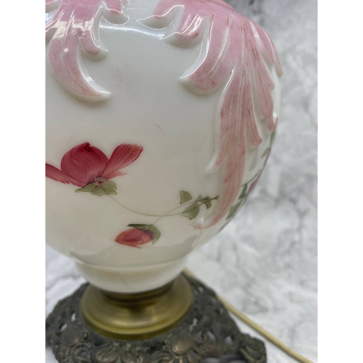 Antique 1880s Gone With The Wind Boudoir Hurricane Lamp Electric - Works