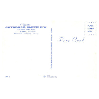 Vintage Postcard - Governor Smith Inn St. Albans Vermont AD9