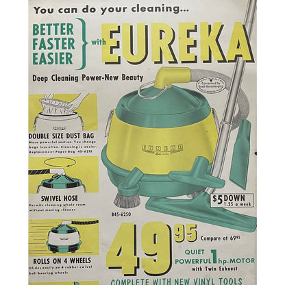 1960 Eureka Vacuum Cleaner Gambles 100 Store Display Advertising Poster 13.5x17