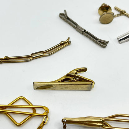 Vintage MCM Gold and Silver Tone Tie Bar Chain Clip Tack LOT OF 10 SD4