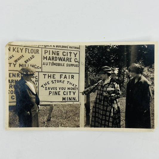 Antique Photograph PINE CITY MINNESOTA Hardware Co. The Fair Sign 2.5 x 4” SB8