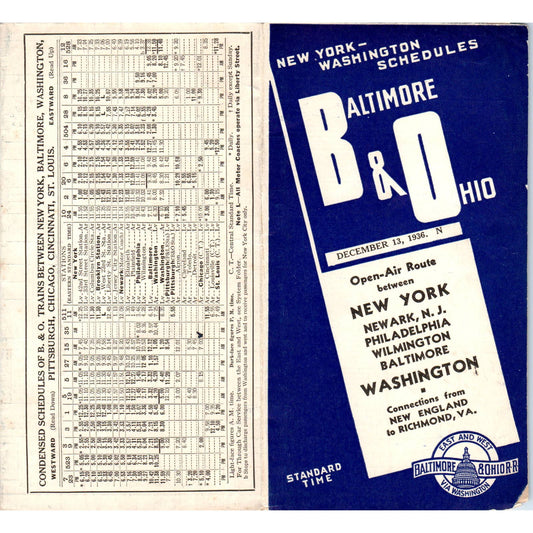 1936 B&O RR NY Newark Philadelphia Wilmington Baltimore Washington Timetable SE8